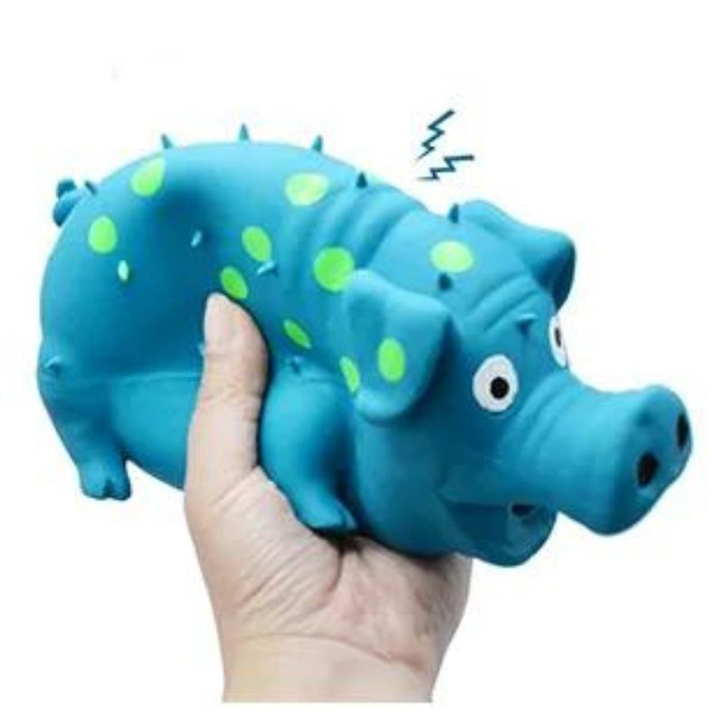 Blue Squeaky Pig Dog Toy