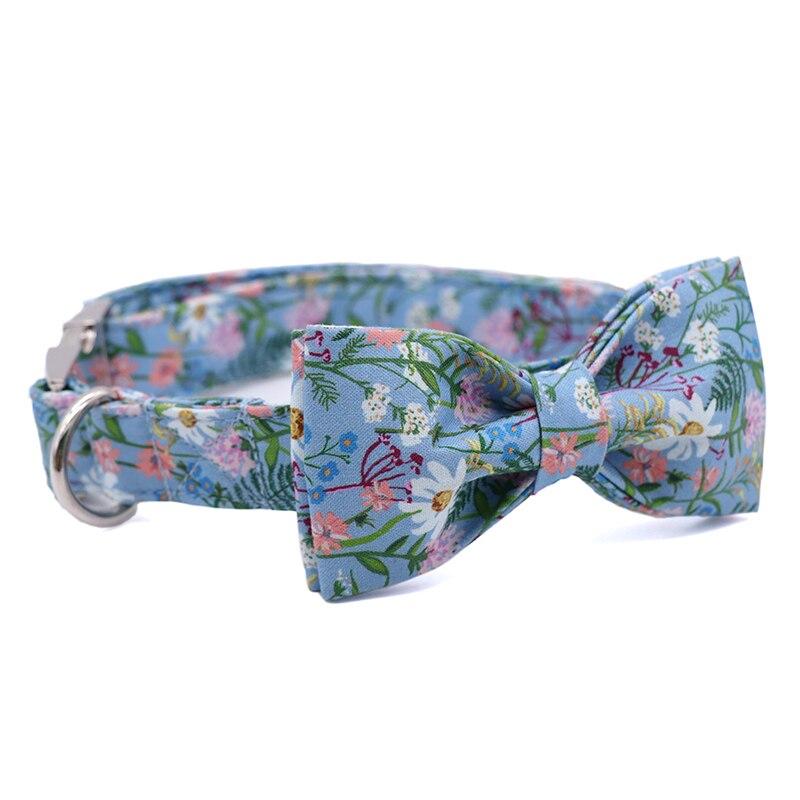 Blue Vegetation Bow Tie Dog Collar