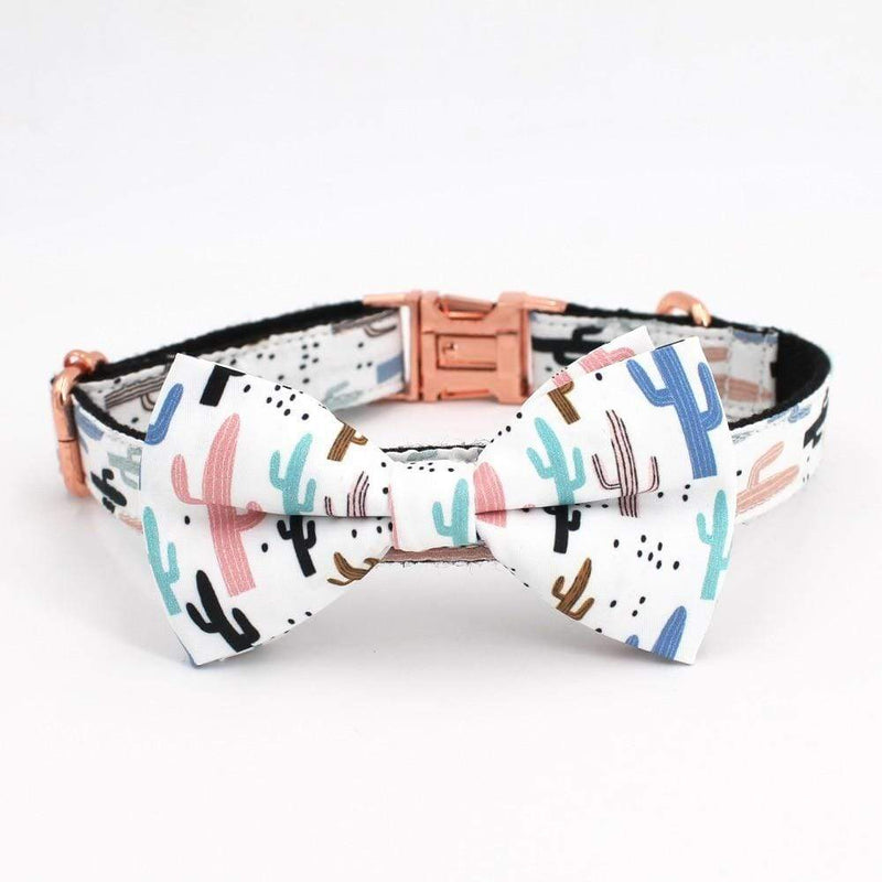 Colorful Cactus Bow Tie Dog Collar