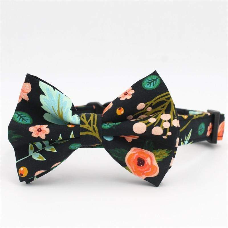 Dark Flower Bow Tie Dog Collar
