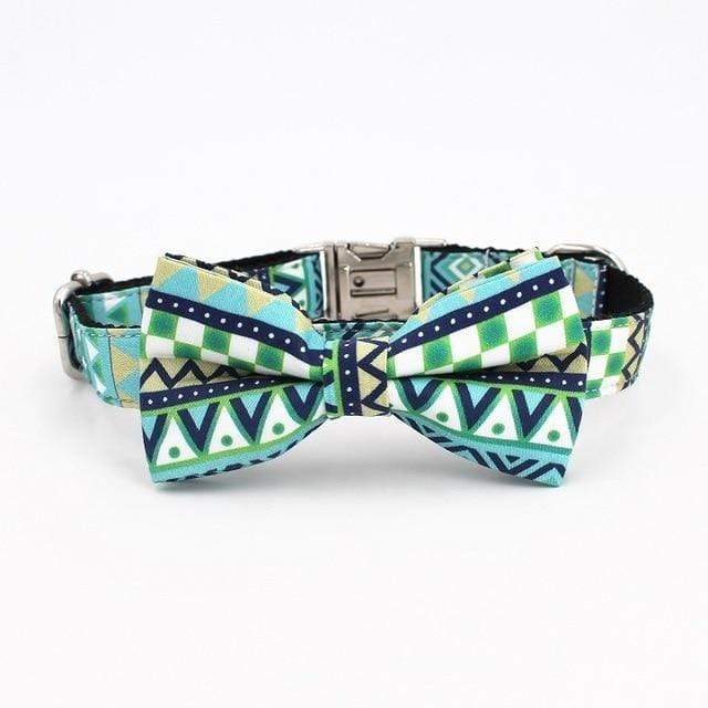 Green Geometric Bow Tie Dog Collar