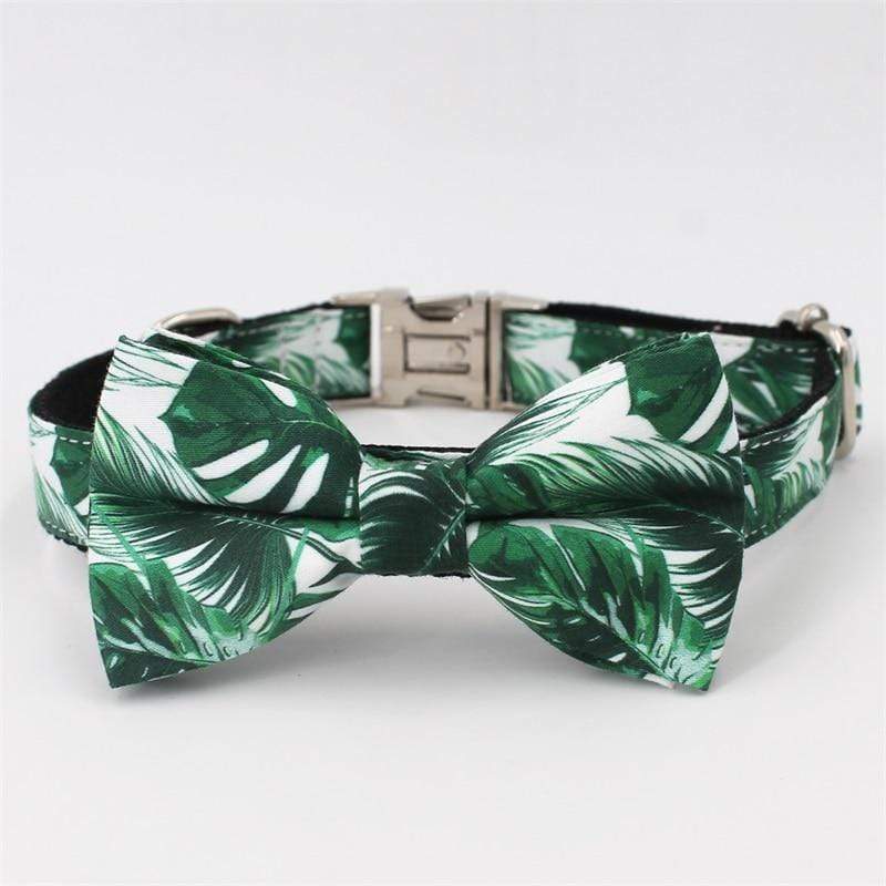 Green Leaf Bow Tie Dog Collar