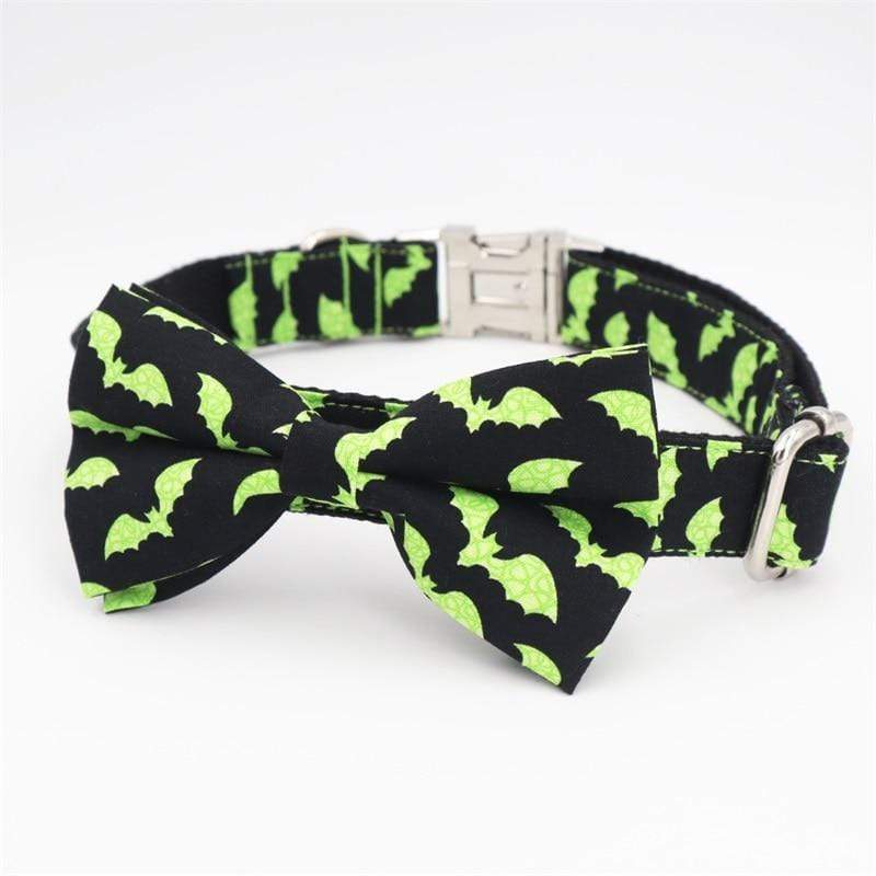 Green Bat Bow Tie Dog Collar