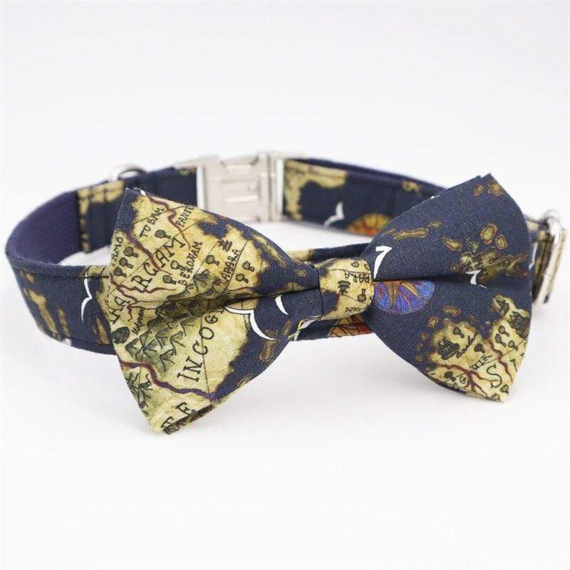 World Map Bow Tie Dog Collar